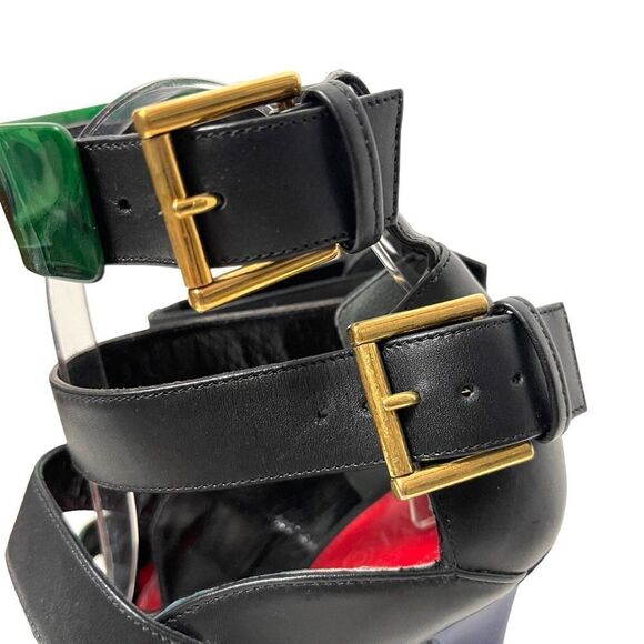 NWOB ALEXANDER MCQUEEN French Gloss Leather Marbled Plexi Platform Buckle Heels - Picture 8 of 15
